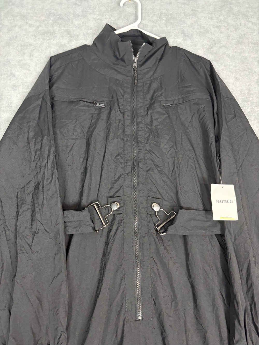 Forever 21 Active Black Nylon Utility Jumpsuit NWT Size L Belted Cargo - Picture 4 of 16